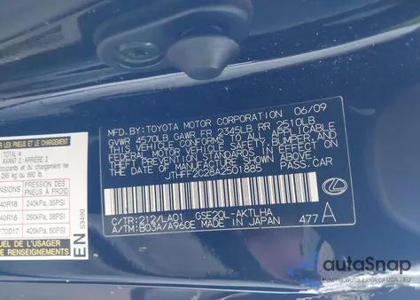 2010 Lexus Is 250C from USA, damaged, VIN JTHFF2C28A2501885